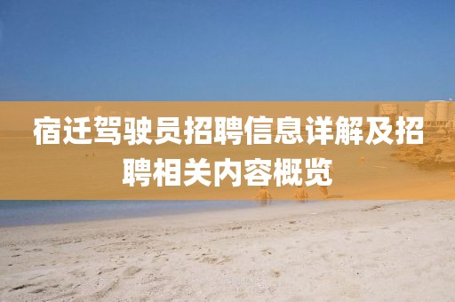 宿遷駕駛員招聘信息詳解及招聘相關(guān)內(nèi)容概覽